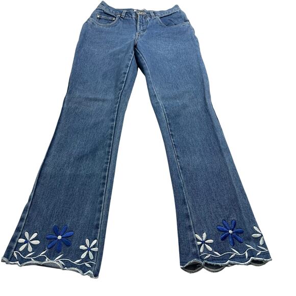 VTG Y2K Xhilaration Embroidered Flared Jeans size 5 Floral Cottage - Picture 1 of 9